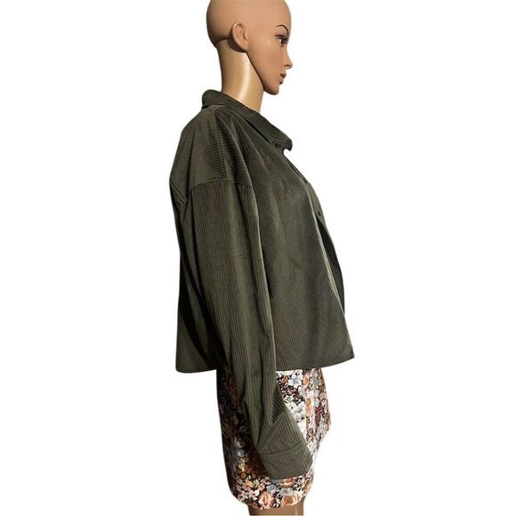 True Craft Women's XL Olive Green Corduroy Button Down Shirt Jacket - Picture 2 of 6